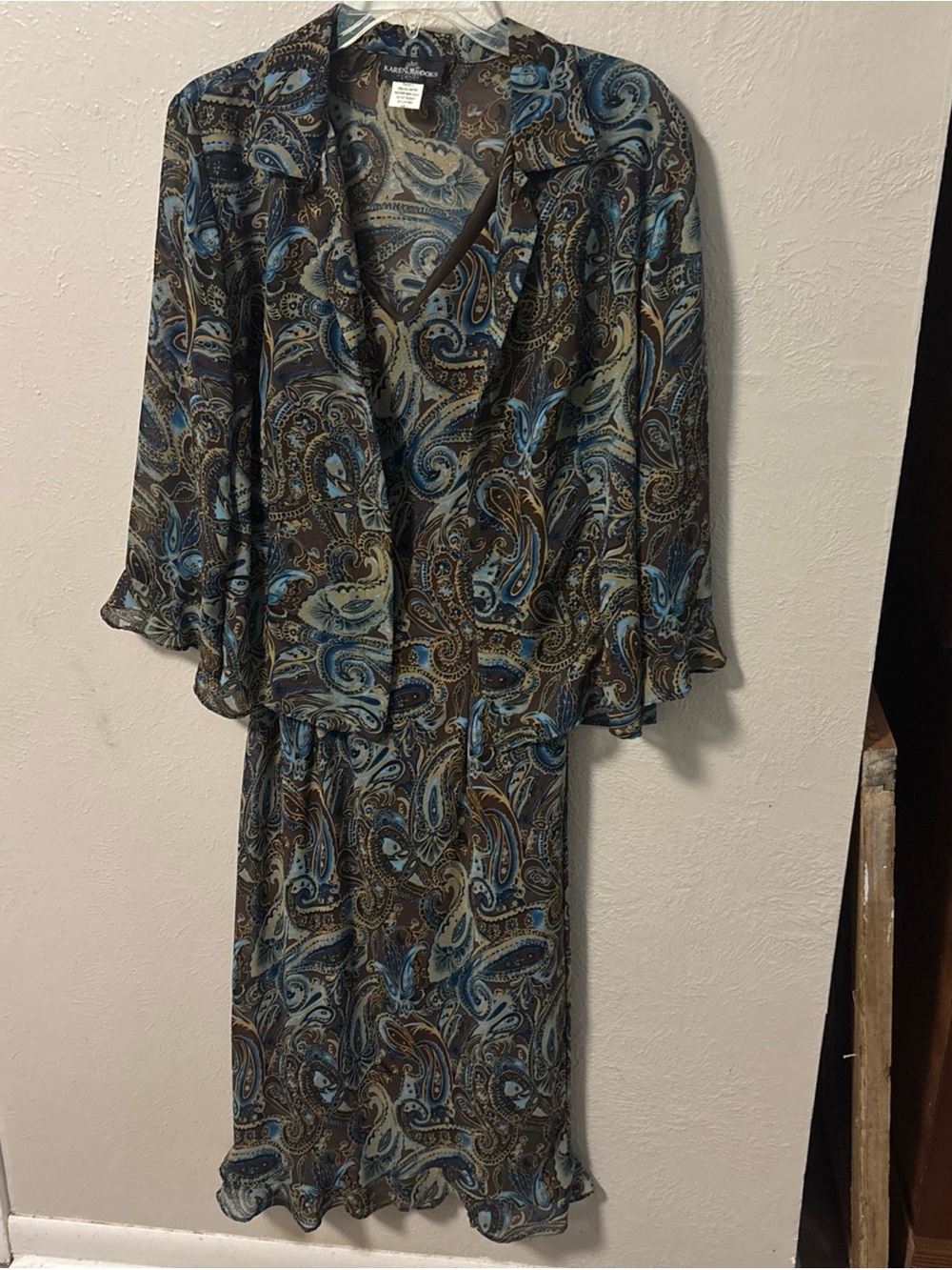 Karen Brooks Vintage Blue & Brown Paisley Maxi Dress 10P